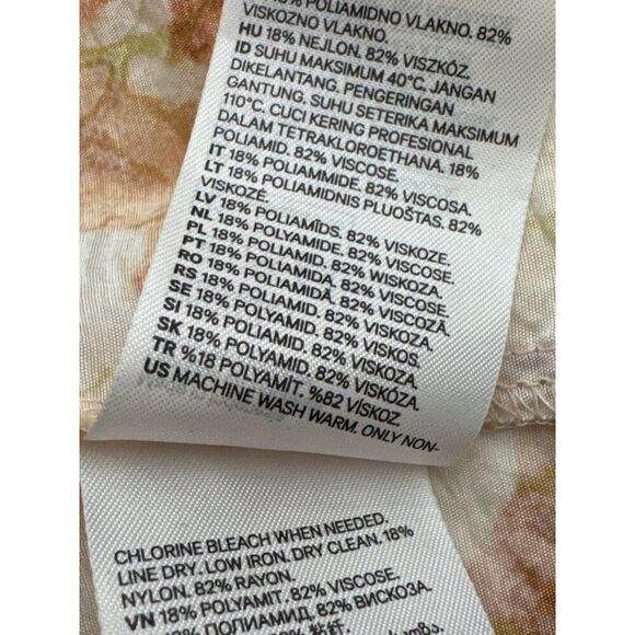 H&M Women peach Green Hydrangea Print Floral Ballon Sleeve Dress Size M - Picture 14 of 14